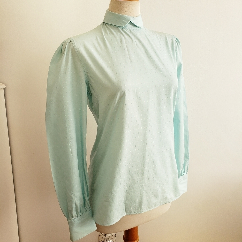 Spring Vintage Allen Solly Dress Shirt Pastel Blue Button Down Back / Size 4
